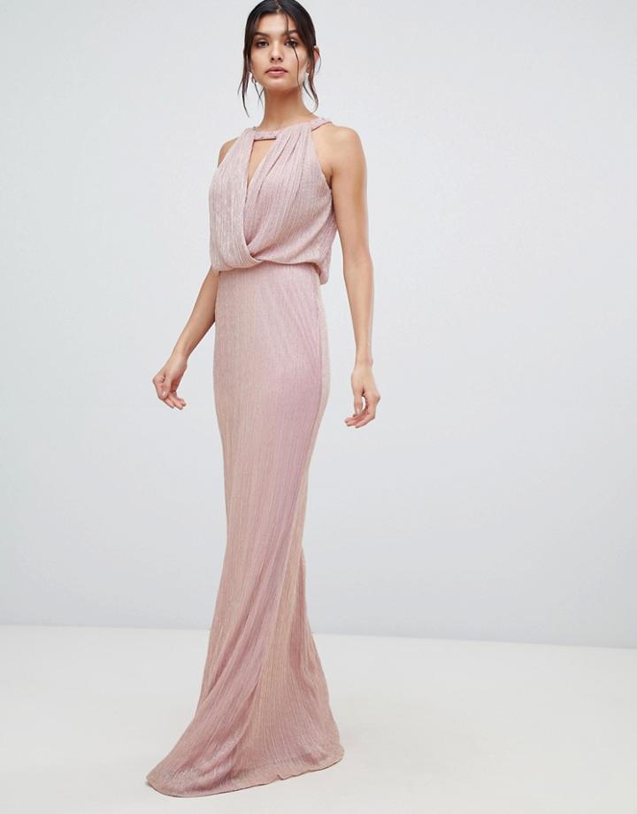 Forever Unique Keyhole Neck Maxi Dress-pink