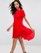 Asos Skater T-shirt Dress With Woven Cotton Hem - Red