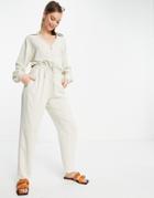 Asos Design Woven Drawstring Sweatpants Jumpsuit In Beige-neutral