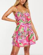 Asos Design Drop Hem Cami Mini Beach Dress In Bright Floral Print-multi