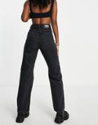 Dr Denim Echo Retro High Waist Straight Leg Jeans In Washed Black