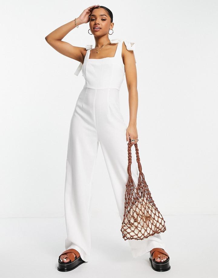 The Frolic Linen Tie-shoulder Jumpsuit In White