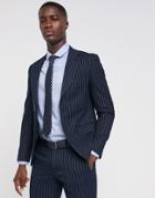 Moss London Skinny Suit Jacket In Navy Pinstripe - Navy