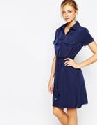 Closet Smart Shirt Dress With Button Detail - Navy