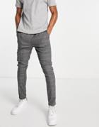 Brave Soul Elasticated Waist Check Cargo Pants In Gray