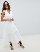 Asos Design Sleeveless Broderie Button Through Midaxi Dress - White