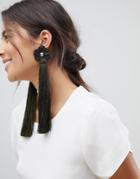 Asos Statement Matte Flower And Tassel Earrings - Green