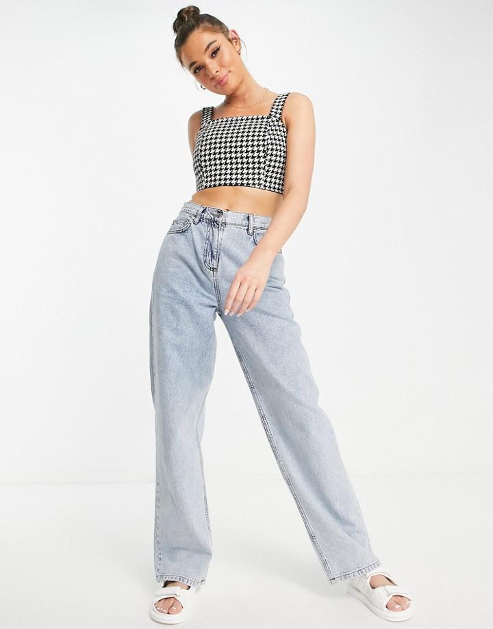 Miss Selfridge Crop Top In Mono Dogtooth-black