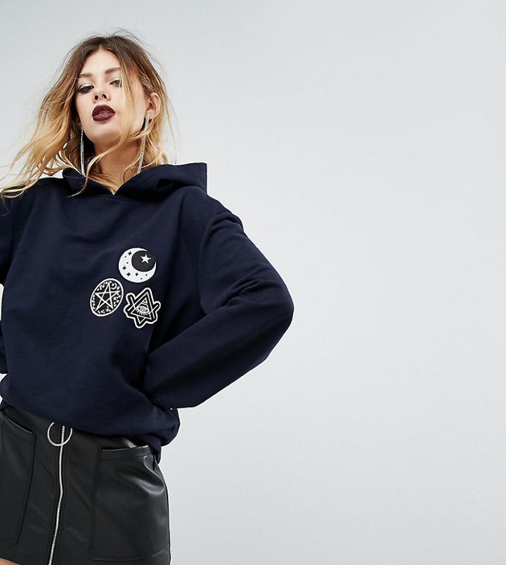 Rokoko Halloween Oversized Hoodie With Celestial Patches - Navy
