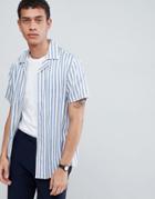 Only & Sons Striped Short Sleeve Shirt With Revere Collar - Blue
