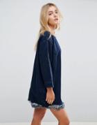 Waven Eira Destroyed Hem Denim Dress - Navy