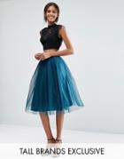 True Decadence Tall All Over Tulle Full Midi Skirt - Green