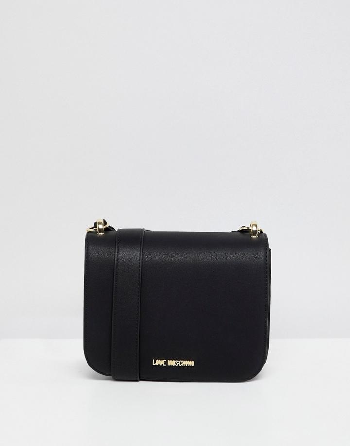 Love Moschino Logo Bag With Heart Pom Poms - Black