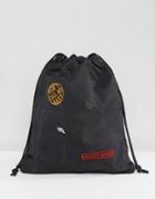Sacred Hawk Sleazy Rider Washed Denim Drawstring Backpack - Black