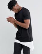 Asos Super Longline T-shirt With Contrast Asymmetric Hem Extender In Black - Black