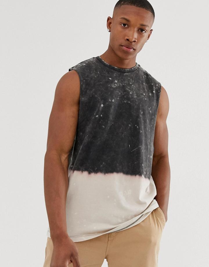 Asos Design Relaxed Sleeveless T-shirt With Dropped Armhole In Tie Dye Wash In Beige - Gray