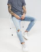 Asos Skinny Jeans In Vintage Light Wash Blue With Rips - Blue