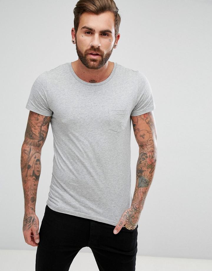 Lee Jeans Pocket T-shirt With Lower Front Lee Tab - Gray