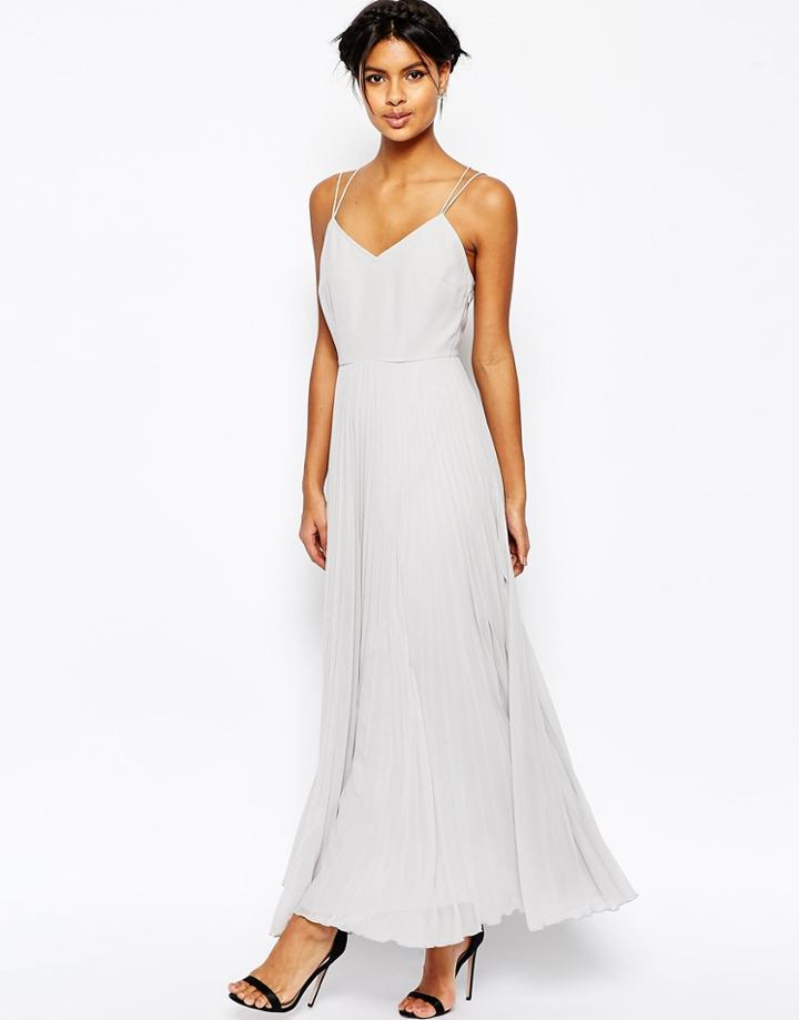 Asos Woven Cami Maxi Dress With Pleated Skirt - Gray