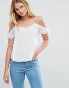 Asos Cold Shoulder Cami In Crinkle With Tie Sleeve - White