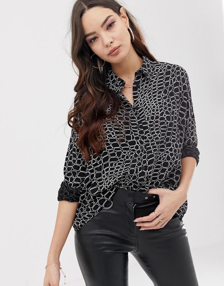 Asos Design Cropped Long Sleeve Shirt In Crocodile Print - Multi