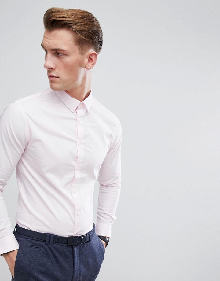 Celio Slim Smart Long Sleeve Shirt In Pink - Pink