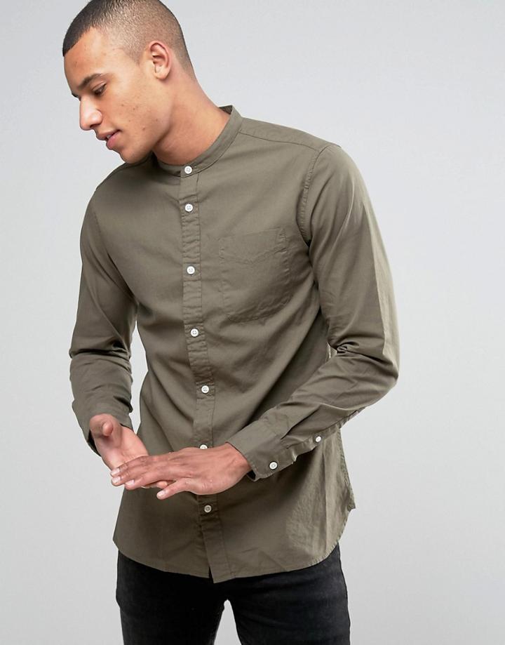 Jack & Jones Premium Slim Oxford Grandad Shirt - Green