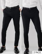 Asos Design 2 Pack Super Skinny Pants In Black Save - Black