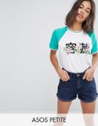 Asos Petite T-shirt With Contrast Tipping And Chinoserie Floral Print - White