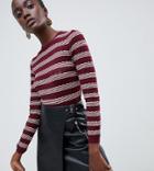 Warehouse Lightweight Sweater With Scallop Stripe In Burgundy - Multi