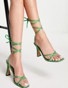 Topshop Rally Mid Heel Ankle Wrap Sandals In Green