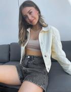 Pull & Bear Jacket With Buttons And Elasticized Waist In Ecru-white