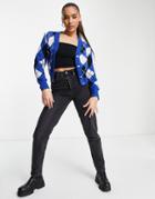Naanaa Argyle Cardigan In Blue And Black-multi