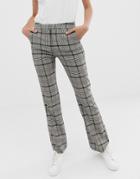 Asos Design Slim Kick Flare Suit Pants In Check With Burgundy-multi