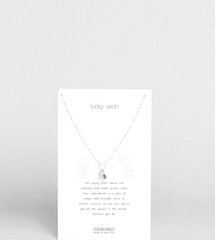 Dogeared Sterling Silver Lucky Wish! Labradorite And Teeny Wishbone Cluster Charm Necklace - Silver