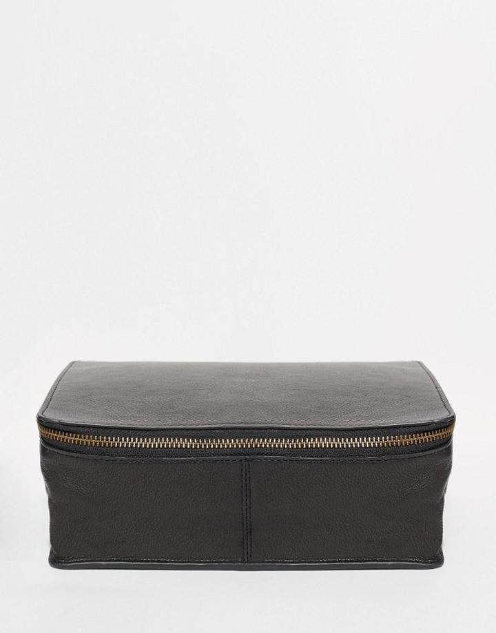 Asos Square Leather Toiletry Bag In Black - Black