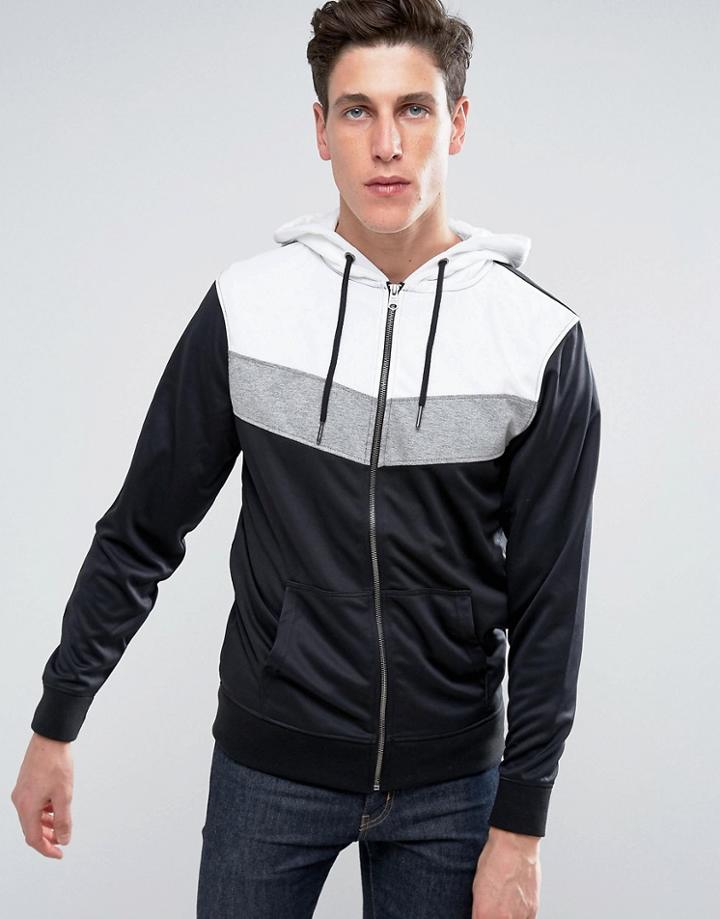 Threadbare Color Block Tri-co Zip Though Hoodie - Black