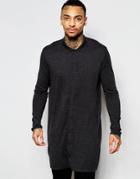 Asos Longline Knitted Polo - Black