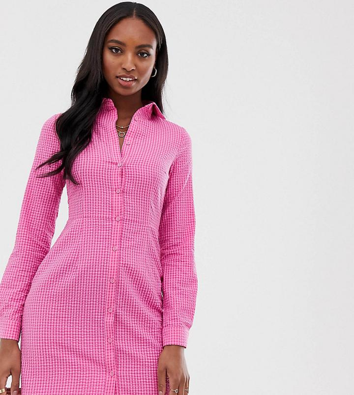 Glamorous Tall Long Sleeve Mini Shirt Dress In Gingham