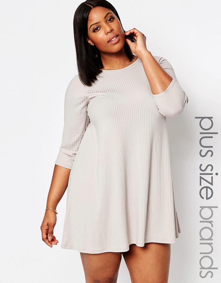 Club L Plus Estentials Swing Dress In Rib - Marl Gray