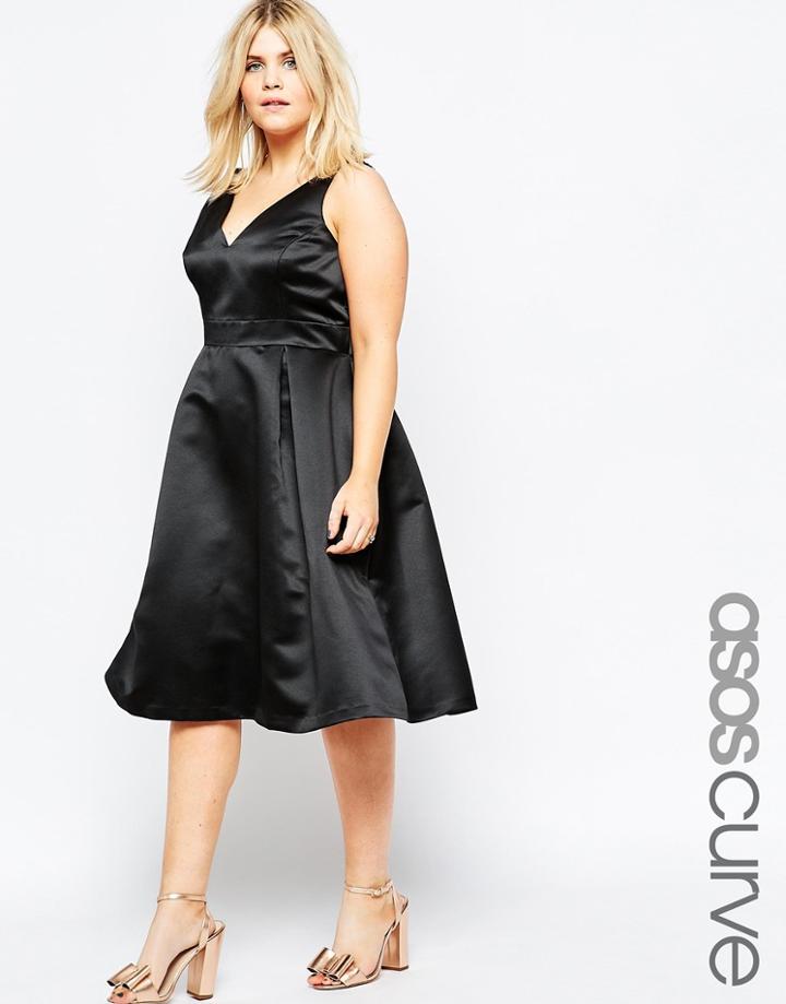Asos Curve Satin Prom Dress - Black