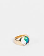 Asos Design Signet Mood Ring With Yin-yang Design In Gold Tone