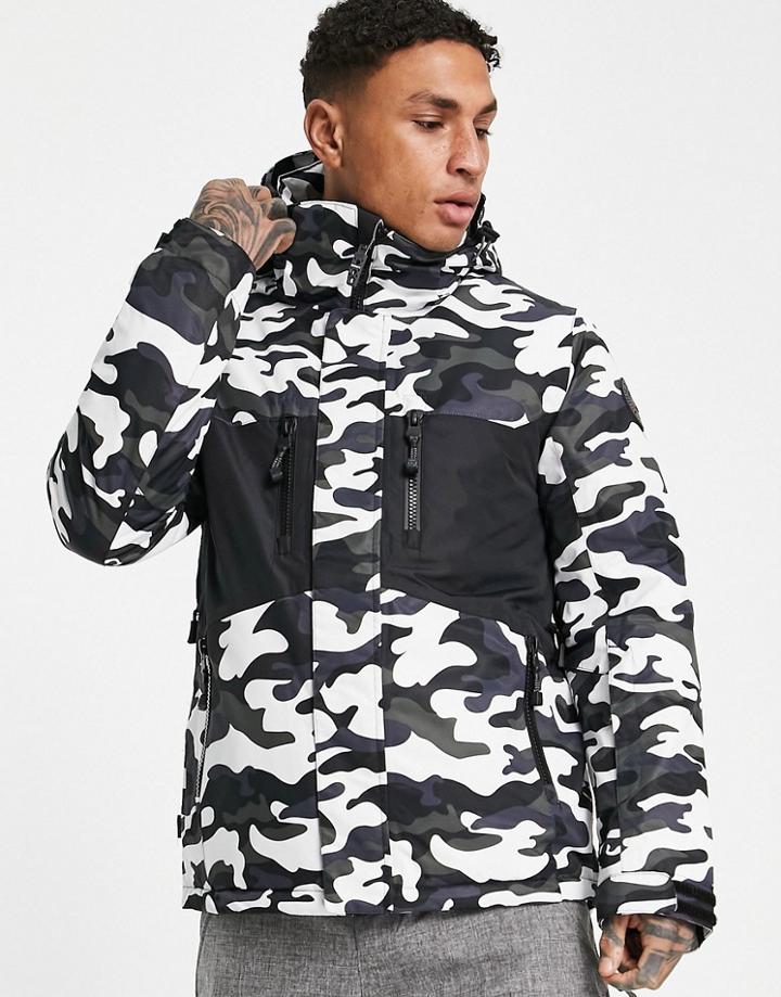 Surfanic Blizzard Camo Waterproof Technical Ski Jacket In White