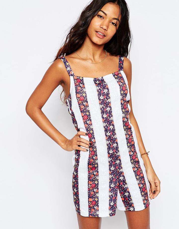 Asos Stripe Ditsy Lace Panel Romper - Multi
