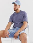Asos Design T-shirt With Roll Mid Sleeve In Gray - Gray