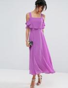 Asos Cami Cold Shoulder Flutter Sleeve Midi Dress - Purple