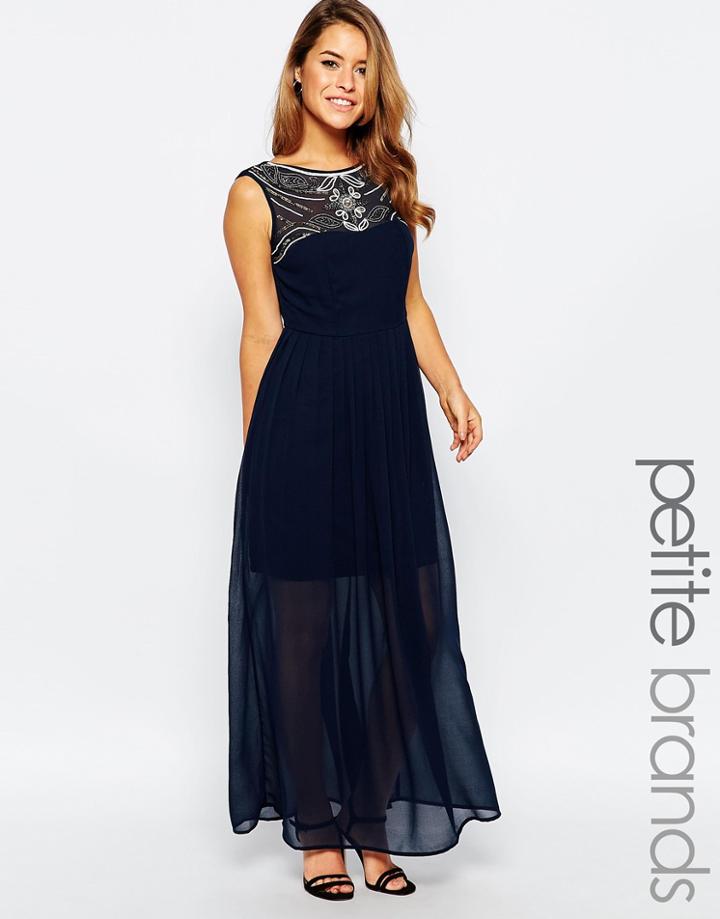Maya Petite Maxi Dress With Embellished Neckline - Navy