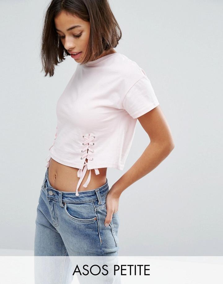 Asos Petite Crop T-shirt With Corset Tie Detail - Pink