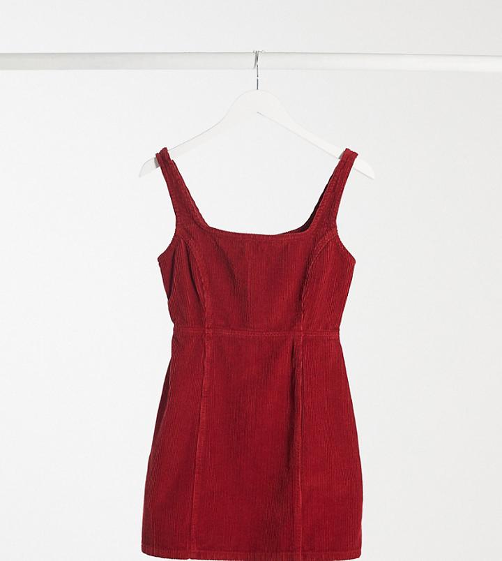 Asos Design Petite Cord Square Neck Jumper In Red-pink