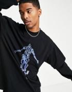 Jaded London Oversized Double Layer T-shirt In Black With Risen Print